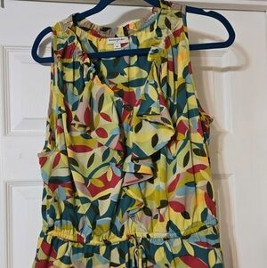 Banana Republic sleeveless tie-waist blouse in multicolor leaf print